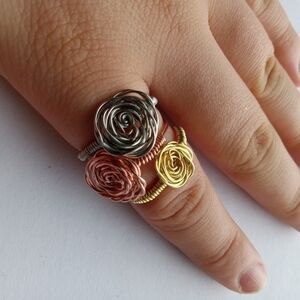 3 wire wrapped rose rings size 8.5